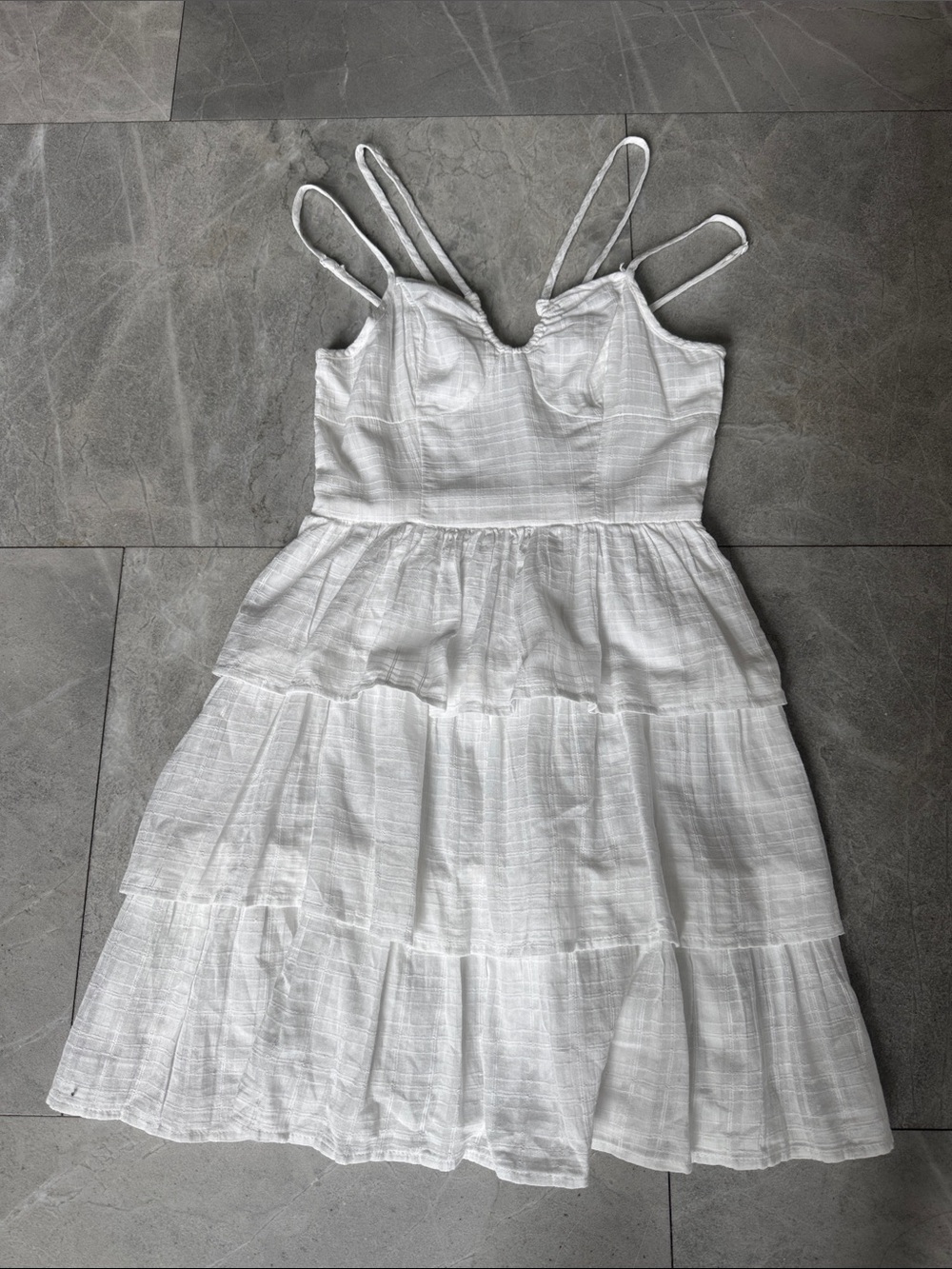 American Eagle Outfitters White Tiered Spaghetti-Strap Sundress